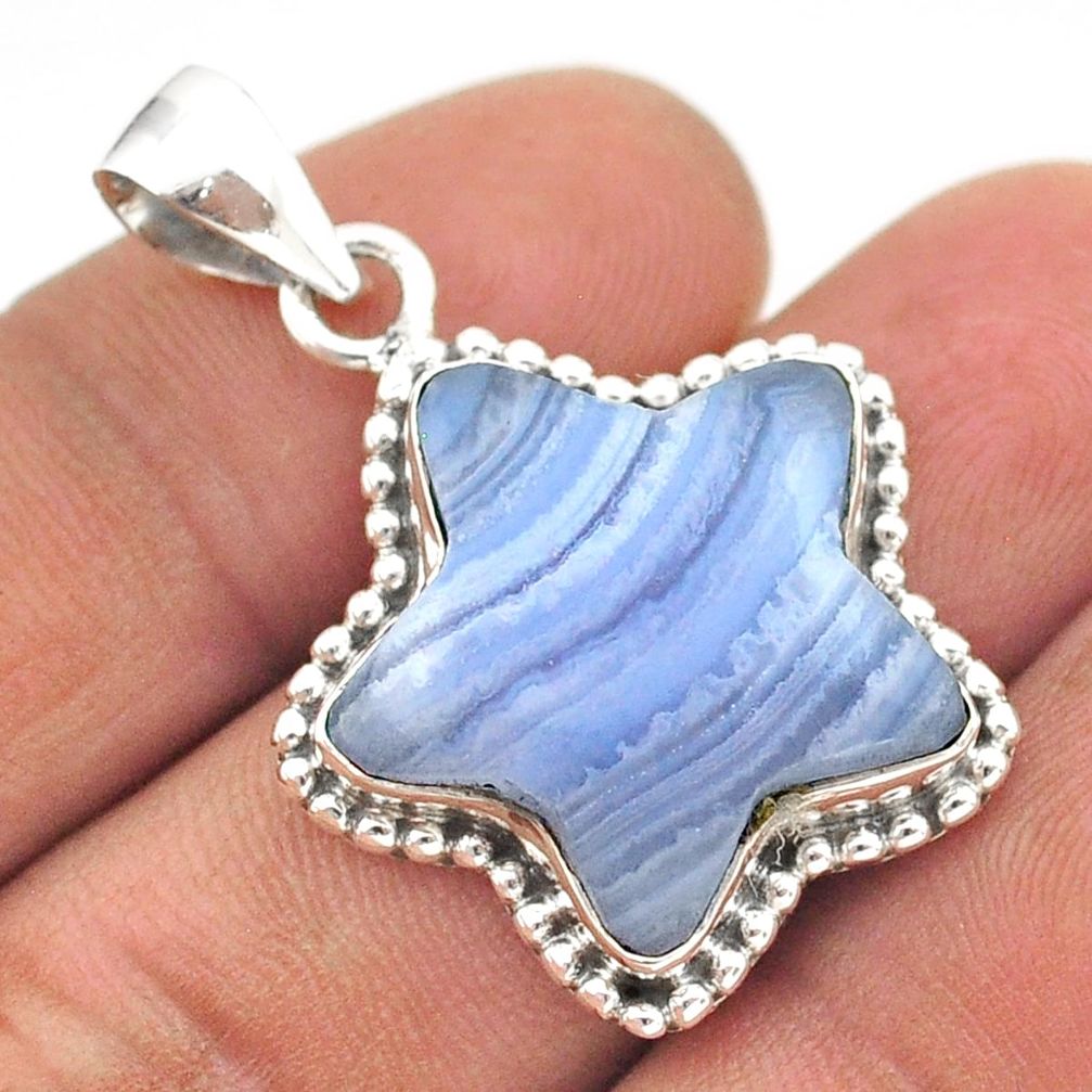 17.36cts natural blue lace agate 925 sterling silver star fish pendant t59431