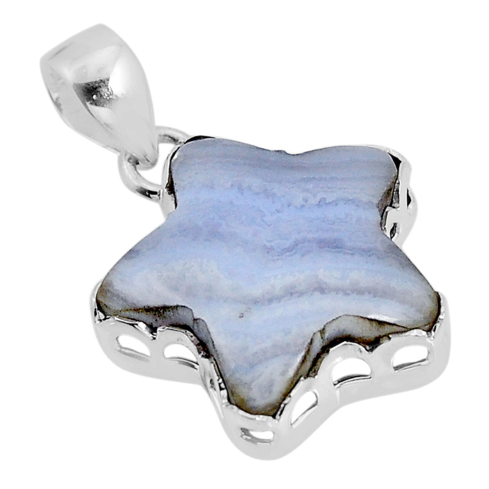 12.07cts natural blue lace agate 925 sterling silver star fish pendant y55495