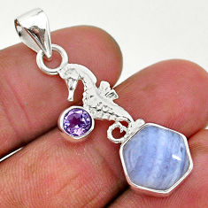 6.03cts natural blue lace agate amethyst 925 silver seahorse pendant r96897