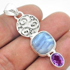 8.77cts natural blue lace agate amethyst 925 sterling silver pendant t55409