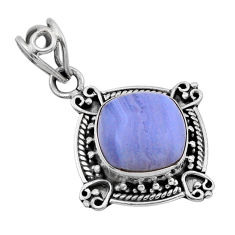 6.04cts natural blue lace agate cushion sterling silver pendant jewelry n51341