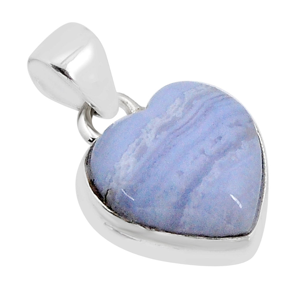8.32cts natural blue lace agate heart 925 sterling silver pendant jewelry y71403
