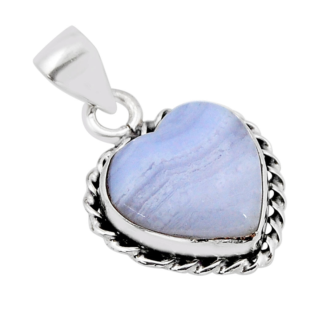 7.33cts natural blue lace agate heart 925 sterling silver pendant jewelry y71431