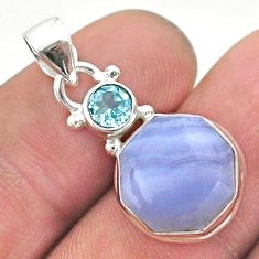 6.64cts natural blue lace agate hexagon topaz 925 silver pendant jewelry t46445