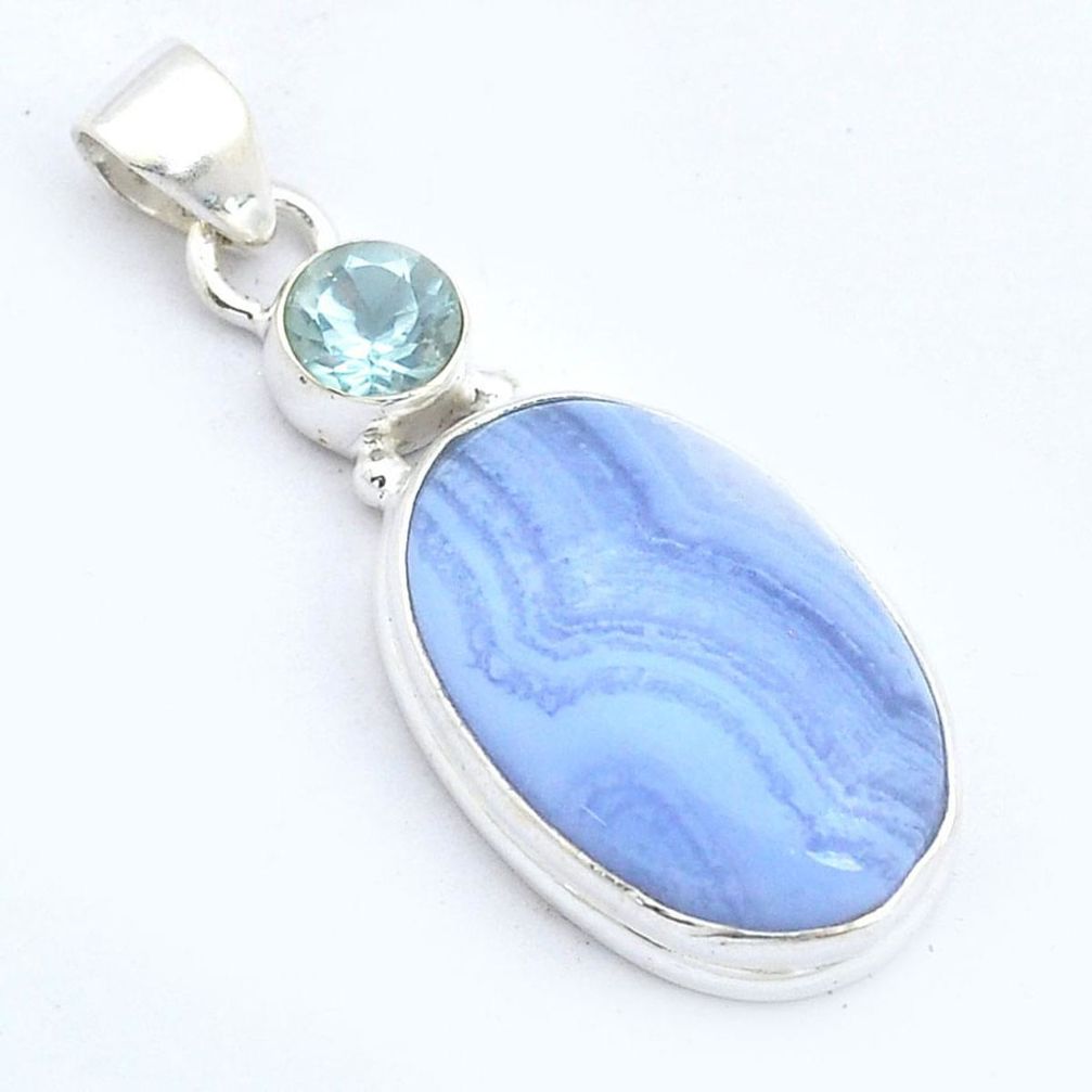 15.67cts natural blue lace agate oval topaz 925 sterling silver pendant u59526