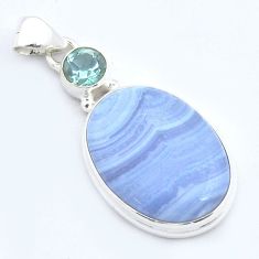 15.82cts natural blue lace agate oval topaz 925 sterling silver pendant u59538