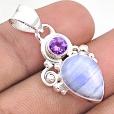 5.96cts natural blue lace agate pear amethyst 925 sterling silver pendant u17309
