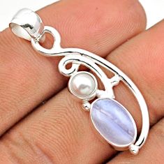 3.12cts natural blue lace agate pearl 925 sterling silver pendant jewelry u14033
