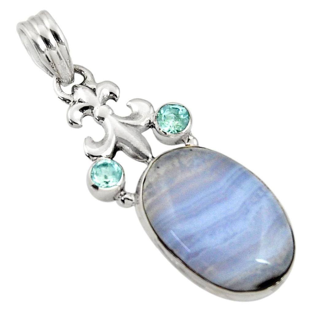 18.15cts natural blue lace agate topaz 925 sterling silver pendant d43522