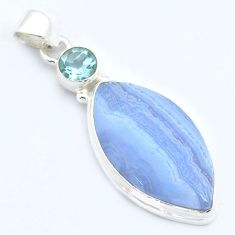 16.87cts natural blue lace agate topaz 925 sterling silver pendant u59521