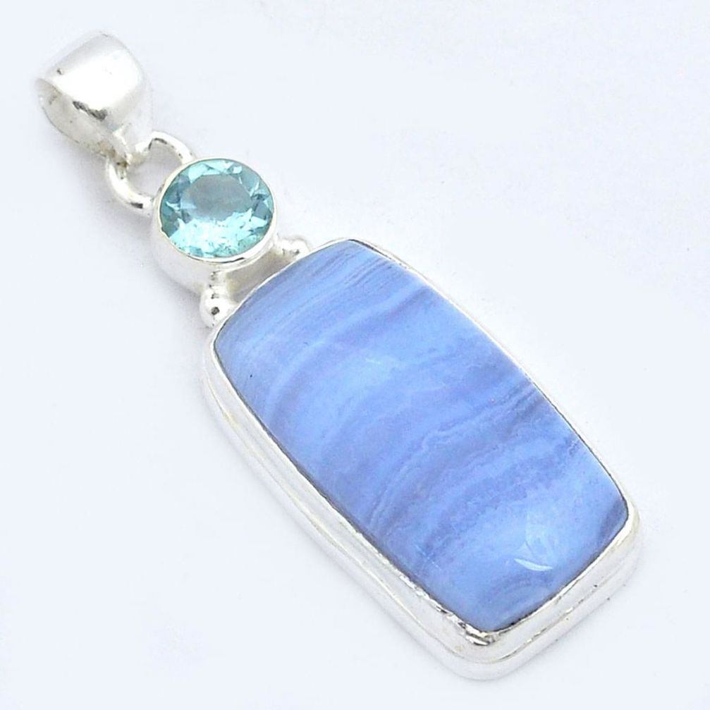 15.82cts natural blue lace agate topaz 925 sterling silver pendant u59529