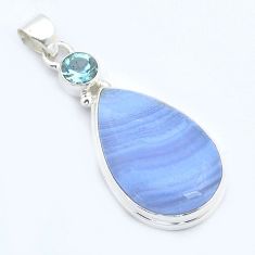 16.87cts natural blue lace agate topaz 925 sterling silver pendant u59533