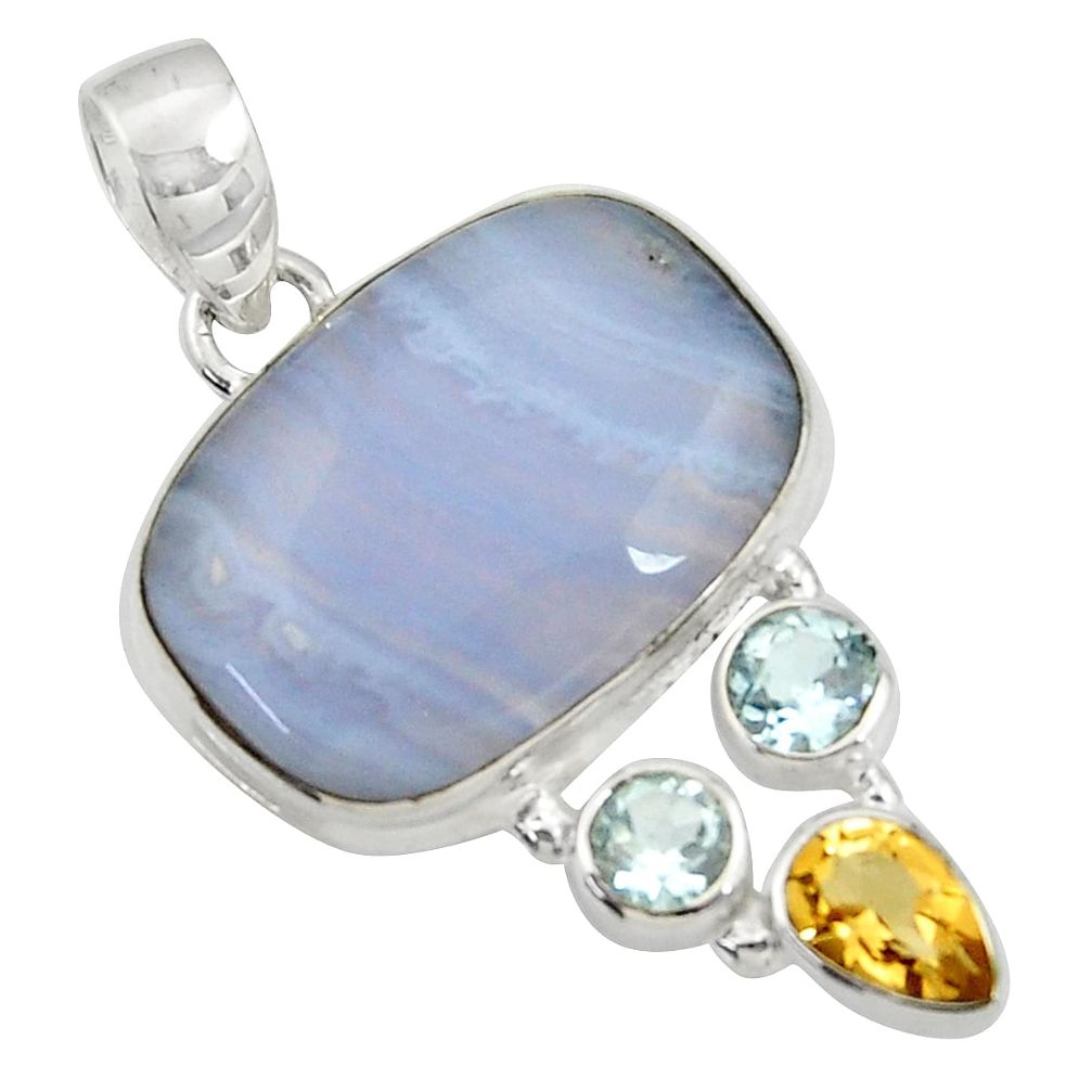 19.99cts natural blue lace agate topaz citrine 925 silver pendant jewelry d43521