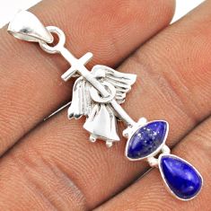 3.93cts natural blue lapis lazuli 925 silver angel cross pendant jewelry t89201