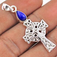 1.96cts natural blue lapis lazuli 925 silver celtic cross pendant jewelry t88871