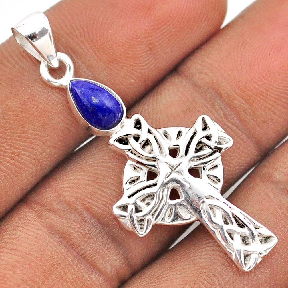 1.96cts natural blue lapis lazuli 925 silver celtic cross pendant jewelry t88874