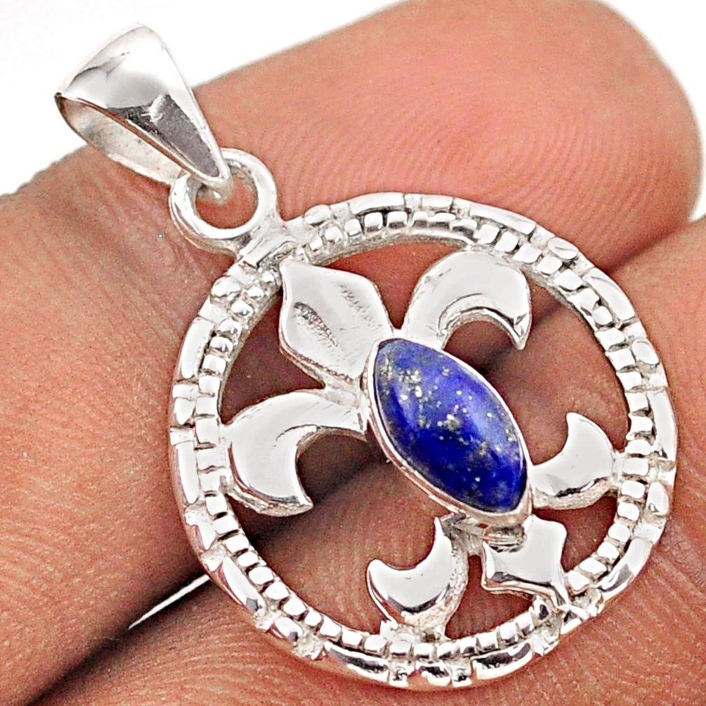 1.99cts natural blue lapis lazuli 925 silver fleur-de-lis pendant jewelry t88968