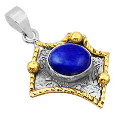 4.93cts natural blue lapis lazuli 925 sterling silver 14k gold pendant n29623
