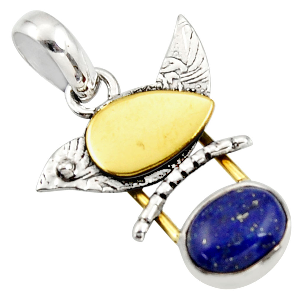 4.05cts natural blue lapis lazuli 925 sterling silver 14k gold pendant r37127