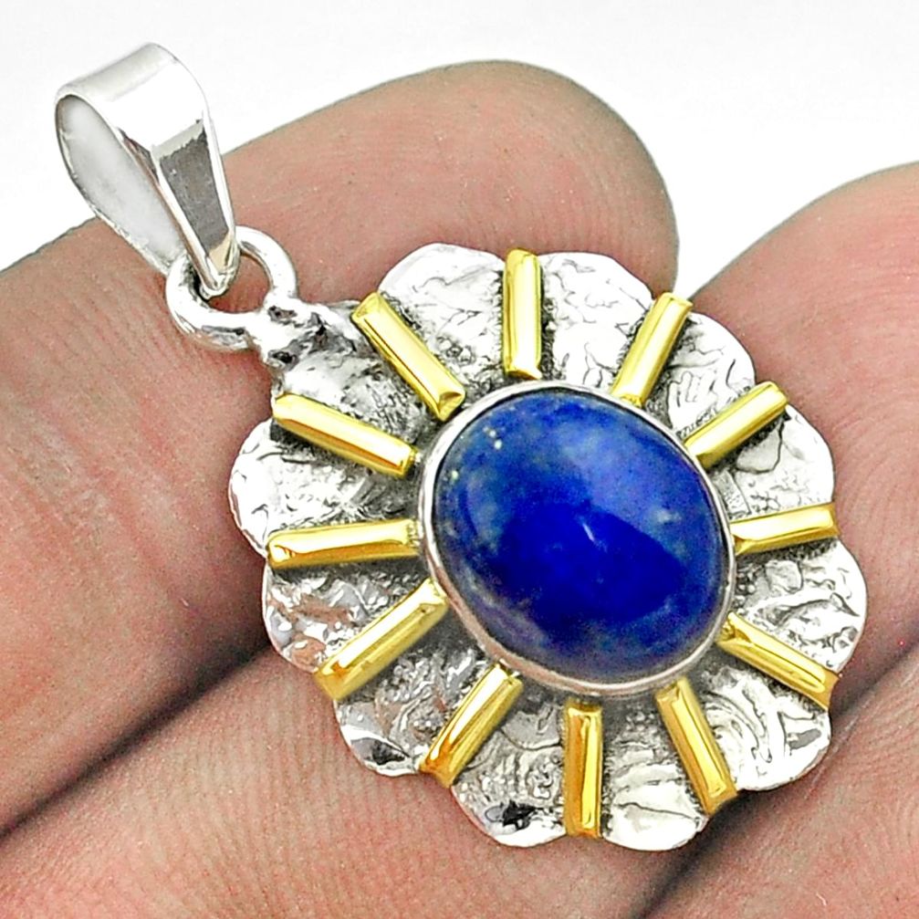 5.38cts natural blue lapis lazuli 925 sterling silver 14k gold pendant t55685