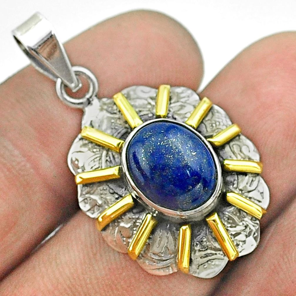 5.36cts natural blue lapis lazuli 925 sterling silver 14k gold pendant t55698