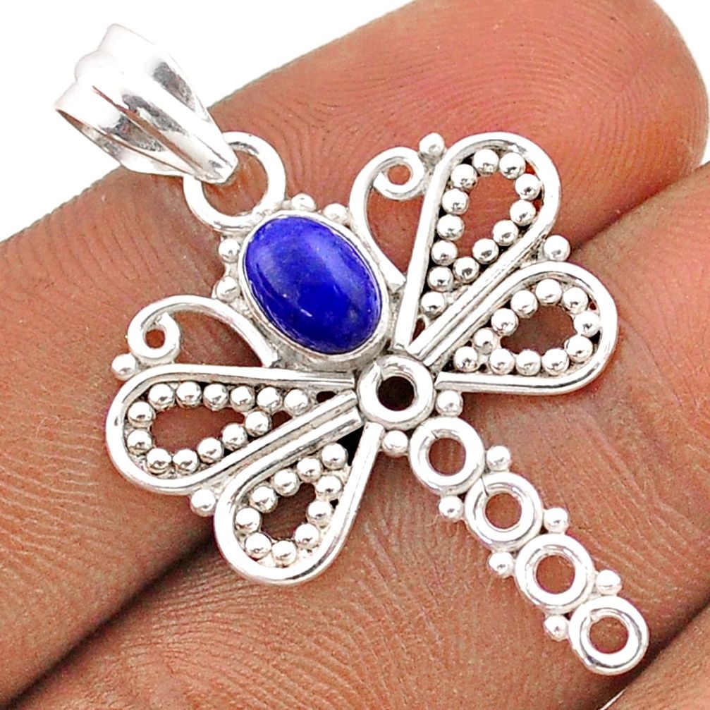 1.57cts natural blue lapis lazuli 925 sterling silver dragonfly pendant t84821