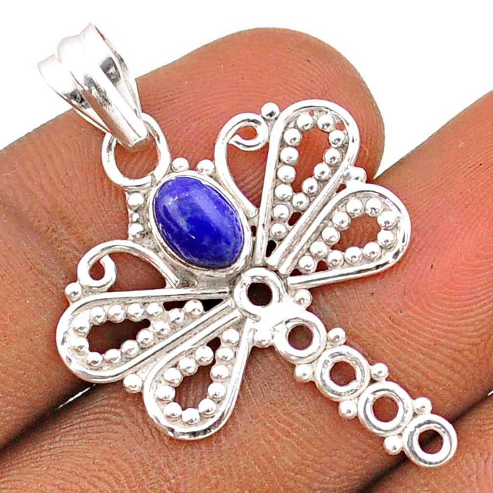 1.57cts natural blue lapis lazuli 925 sterling silver dragonfly pendant t84823