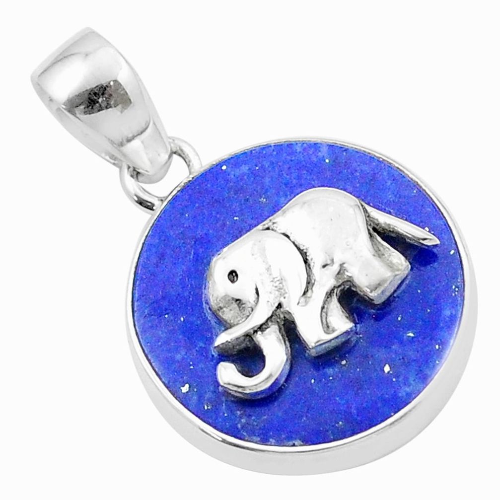 14.40cts natural blue lapis lazuli 925 sterling silver elephant coin enamel pendant u34632