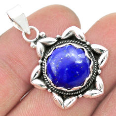 6.04cts natural blue lapis lazuli 925 sterling silver flower pendant u51349