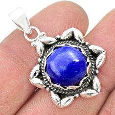 6.08cts natural blue lapis lazuli 925 sterling silver flower pendant u51350
