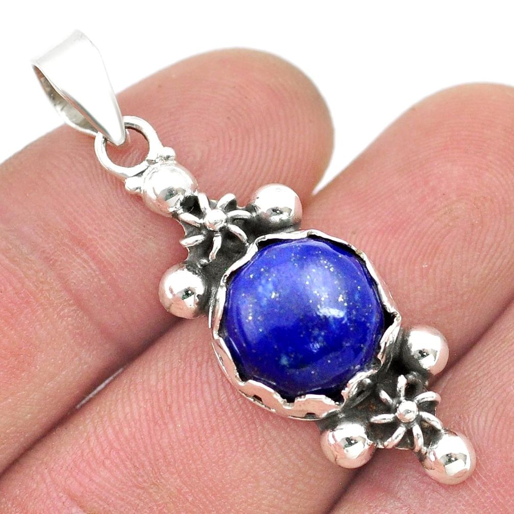 5.97cts natural blue lapis lazuli 925 sterling silver flower pendant u51374