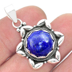 6.11cts natural blue lapis lazuli 925 sterling silver flower pendant u51384
