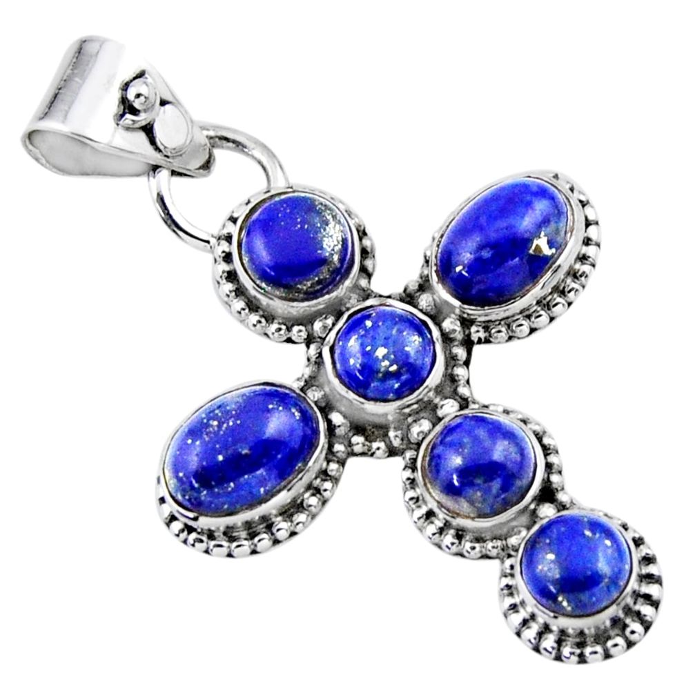 6.03cts natural blue lapis lazuli 925 sterling silver holy cross pendant r55909