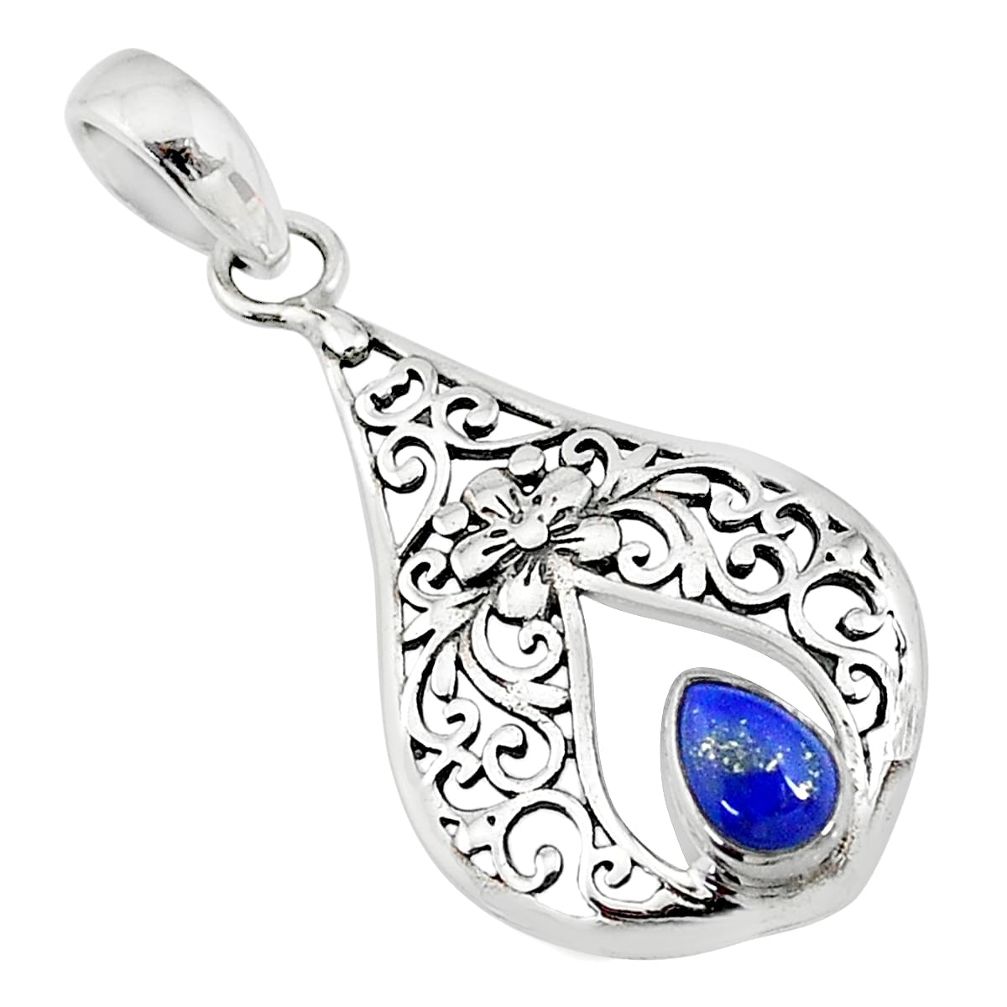 1.56cts natural blue lapis lazuli 925 sterling silver pendant jewelry t10703