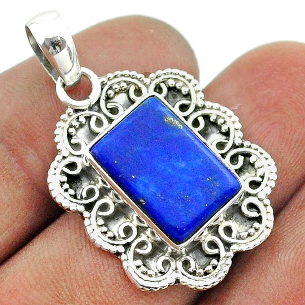 6.31cts natural blue lapis lazuli 925 sterling silver pendant jewelry t55985