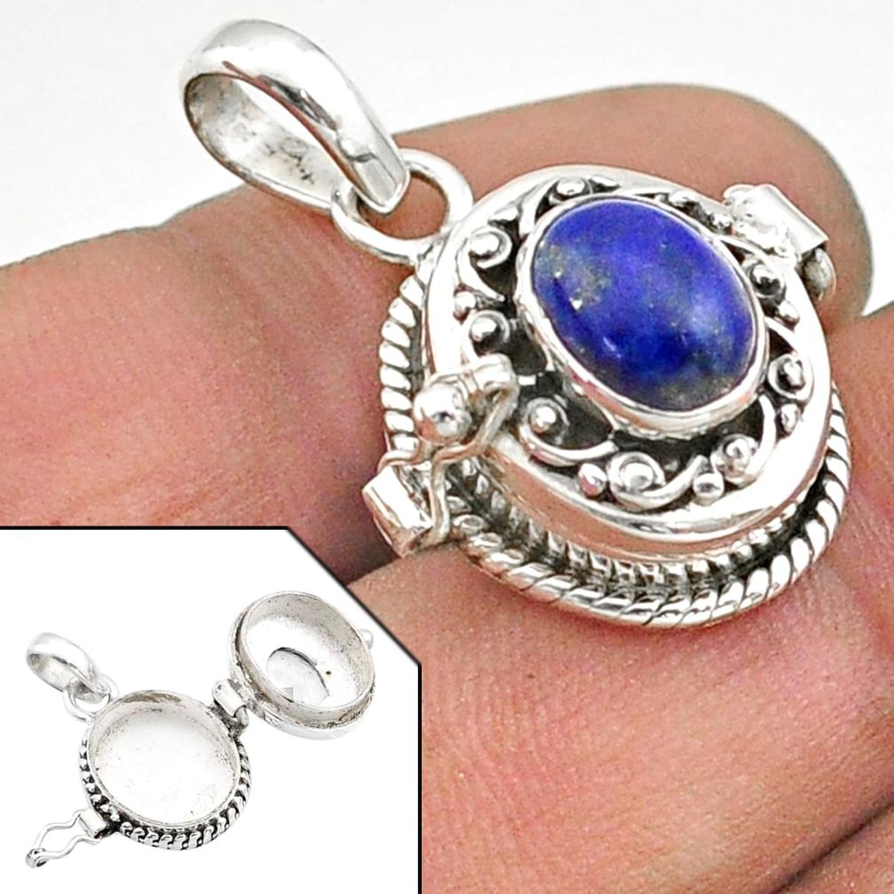 3.13cts natural blue lapis lazuli 925 sterling silver poison box pendant t73569