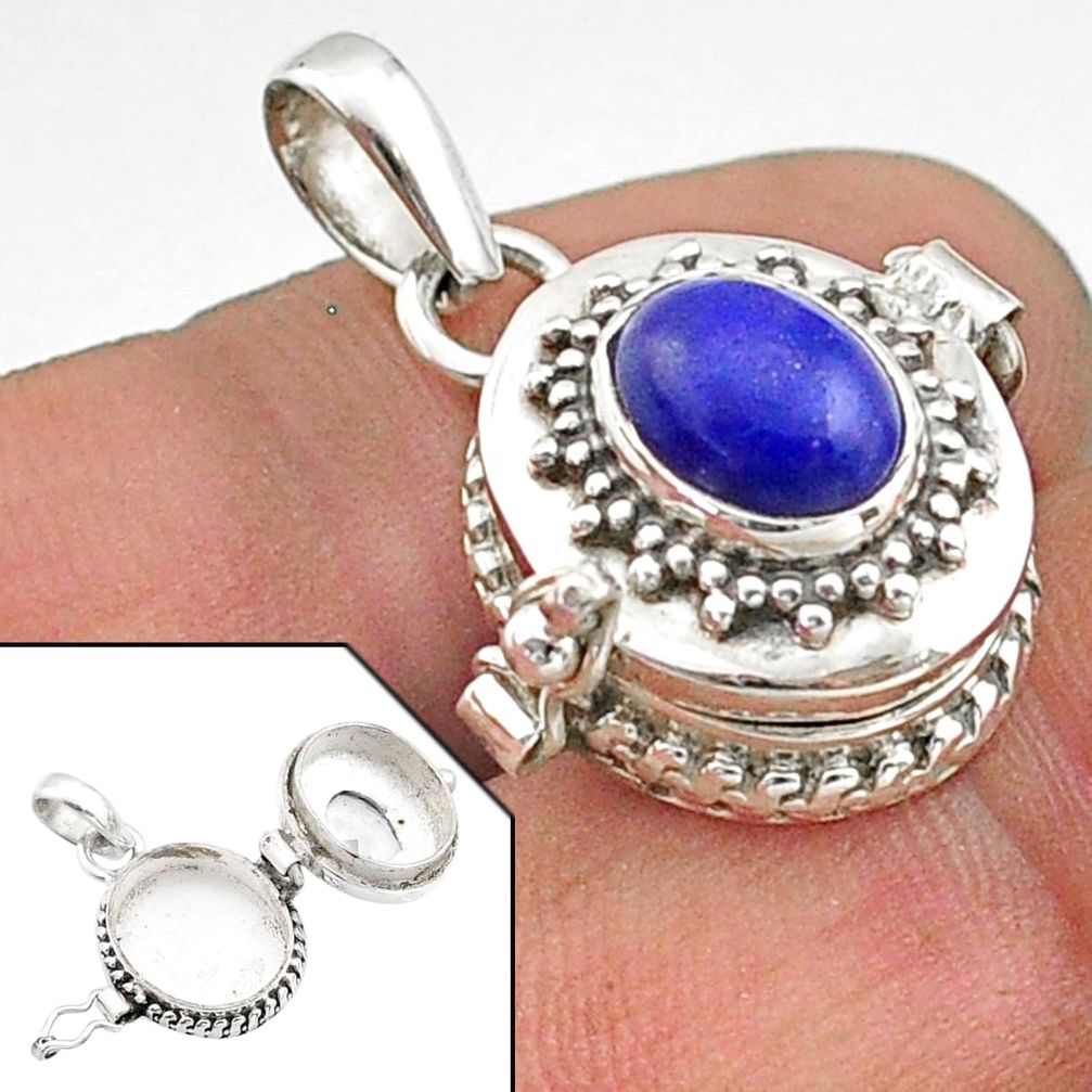 2.91cts natural blue lapis lazuli 925 sterling silver poison box pendant t73570