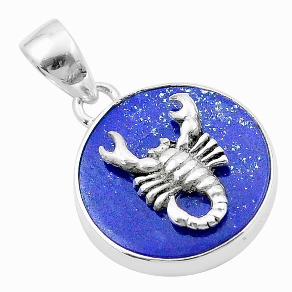 14.51cts natural blue lapis lazuli 925 sterling silver scorpion coin enamel pendant u34624