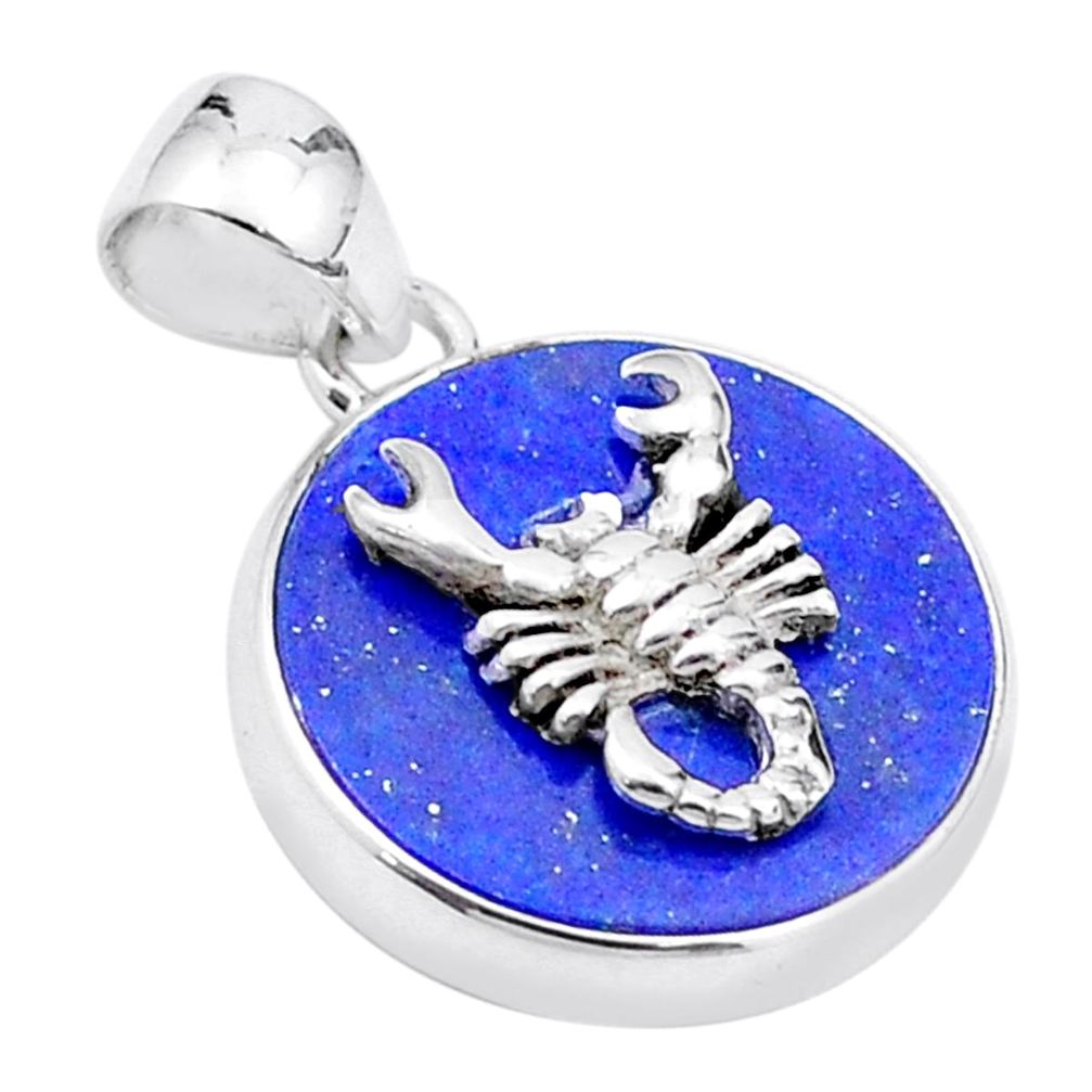 13.37cts natural blue lapis lazuli 925 sterling silver scorpion coin enamel pendant u34727