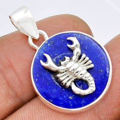 12.67cts natural blue lapis lazuli 925 sterling silver scorpion pendant u94474