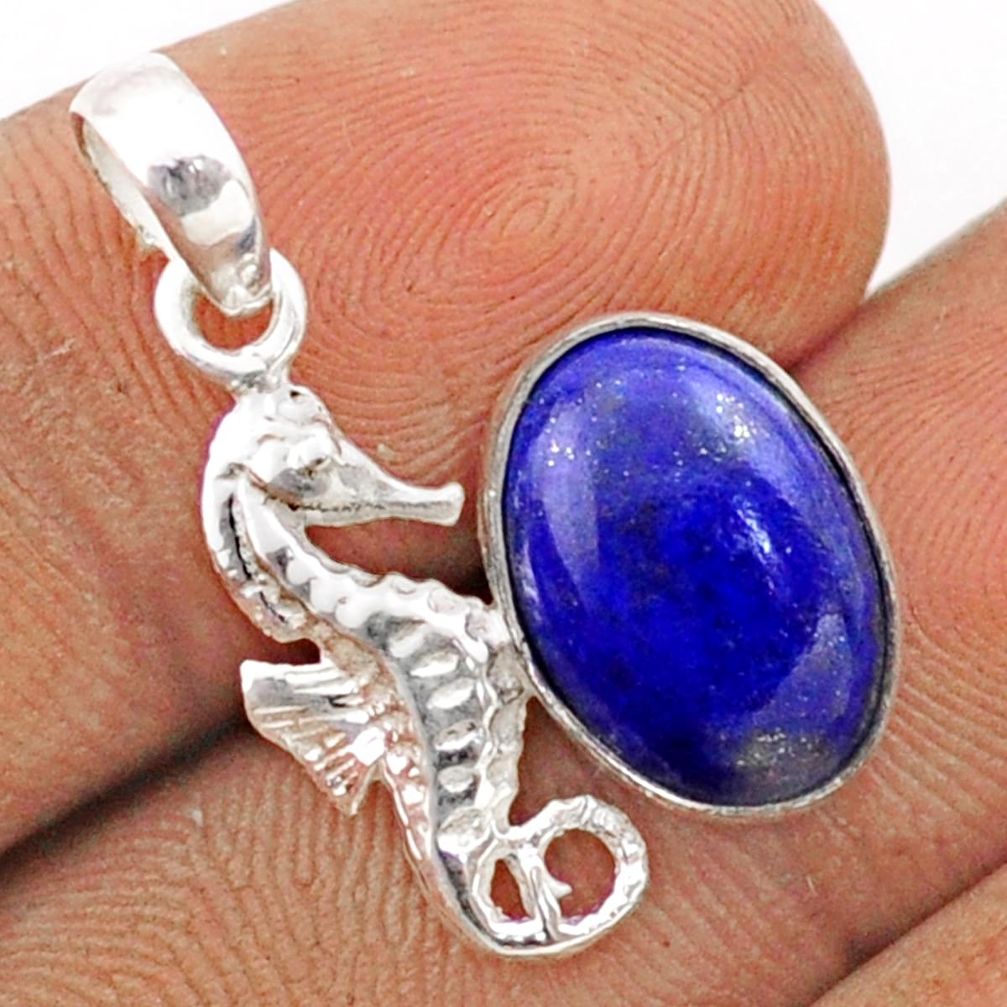 4.62cts natural blue lapis lazuli 925 sterling silver seahorse pendant t82761