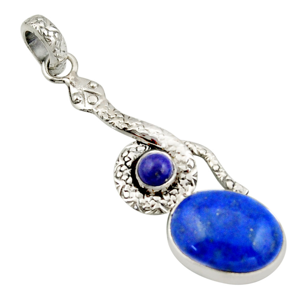 11.02cts natural blue lapis lazuli 925 sterling silver snake pendant d47281