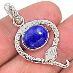 4.82cts natural blue lapis lazuli 925 sterling silver snake pendant t35622