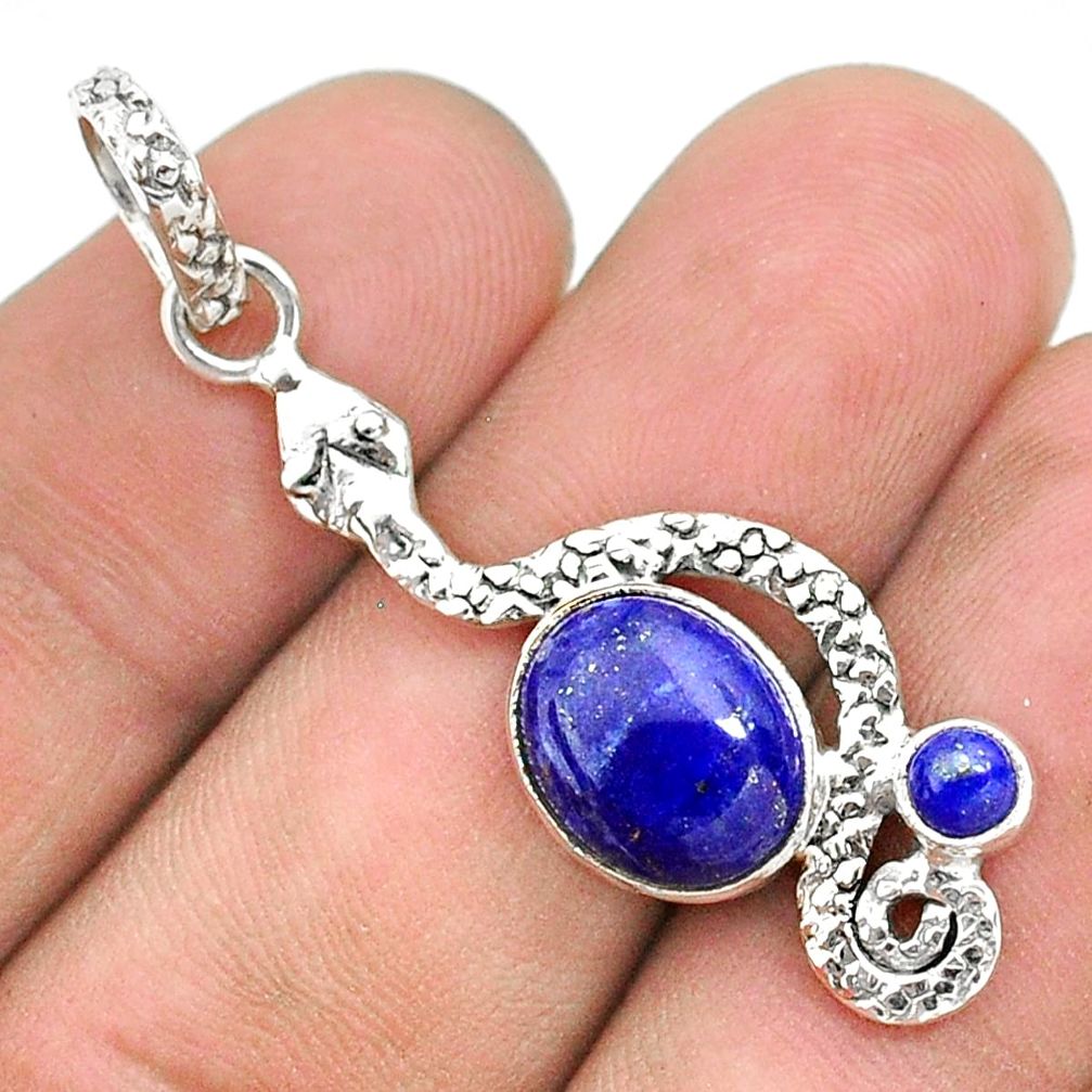 5.38cts natural blue lapis lazuli 925 sterling silver snake pendant t35679