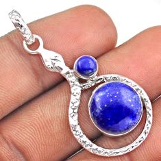 6.34cts natural blue lapis lazuli 925 sterling silver snake pendant u5889