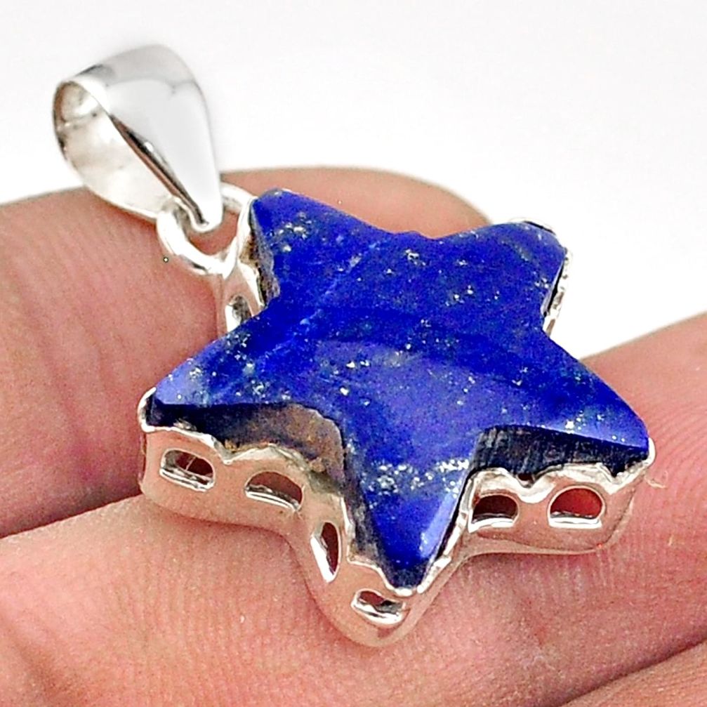 11.73cts natural blue lapis lazuli 925 sterling silver star fish pendant t59541