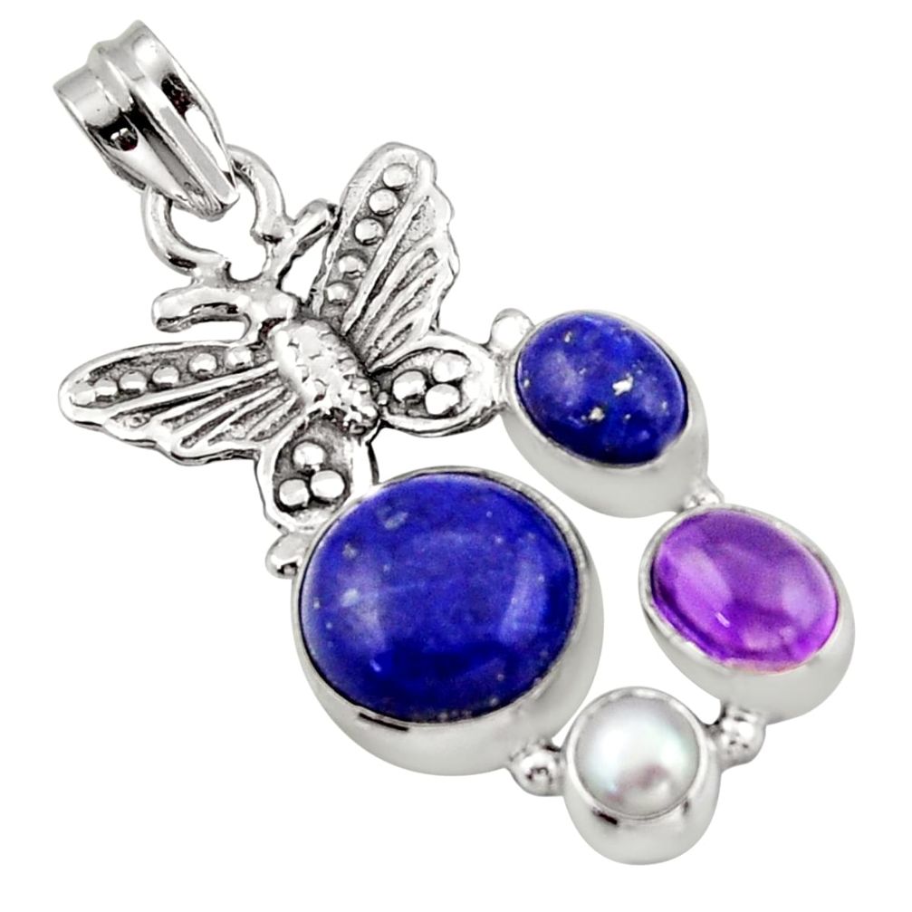 10.33cts natural blue lapis lazuli amethyst 925 silver butterfly pendant d47241