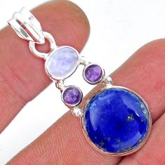 14.67cts natural blue lapis lazuli amethyst moonstone 925 silver pendant y18087