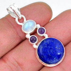 11.51cts natural blue lapis lazuli amethyst moonstone 925 silver pendant y18096