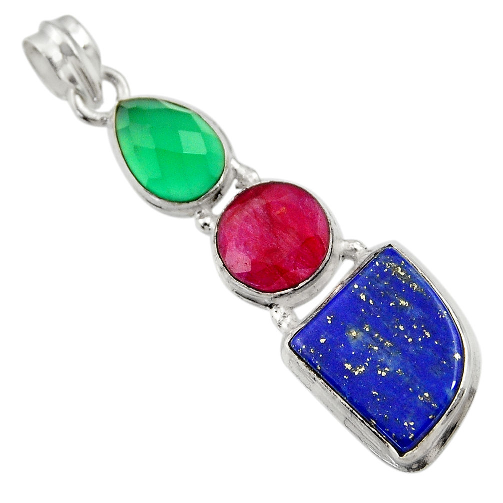  blue lapis lazuli chalcedony ruby 925 silver pendant d43849